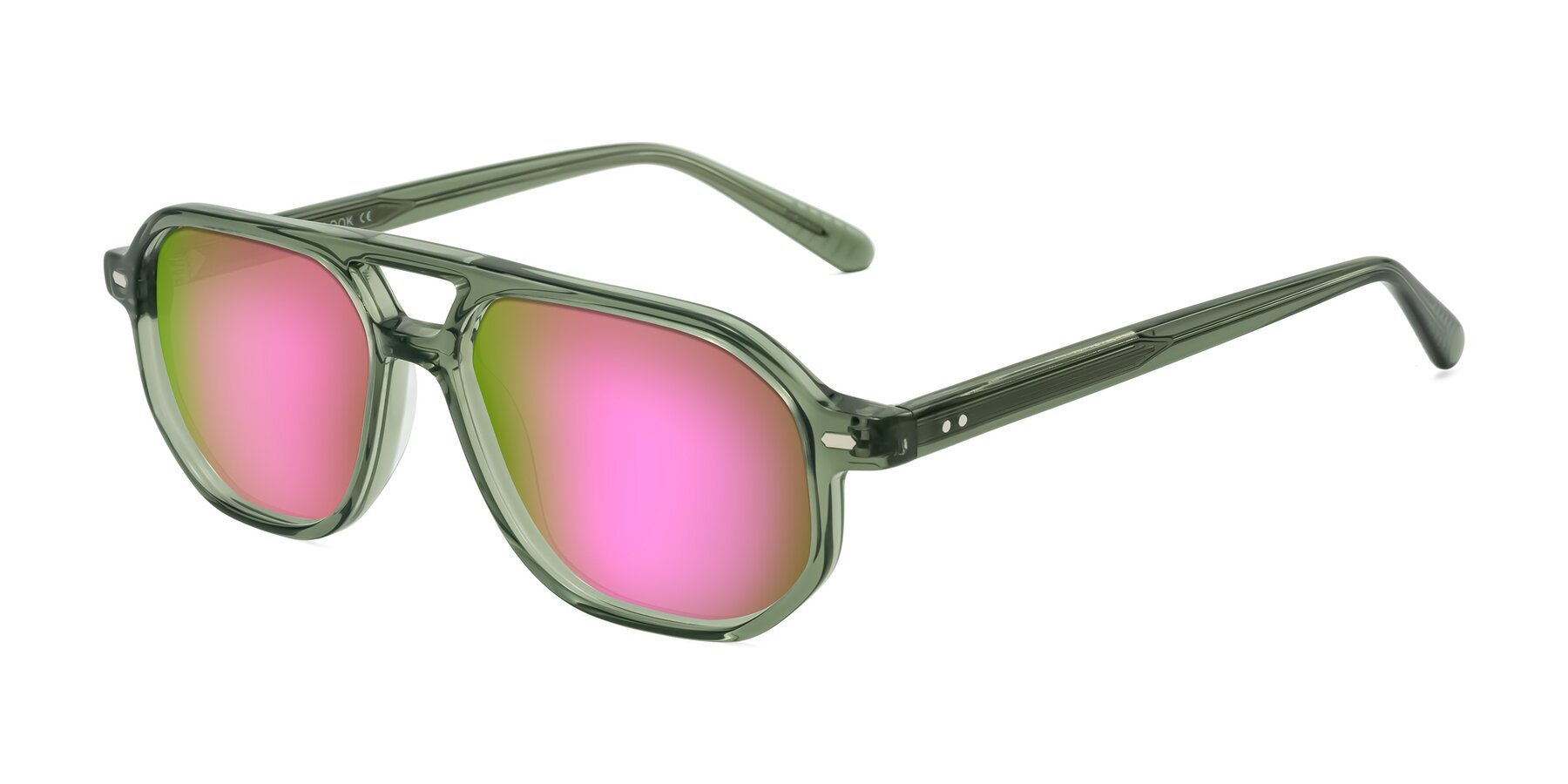 Angle of Aguilar in Transparent Green with Pink Mirrored Lenses