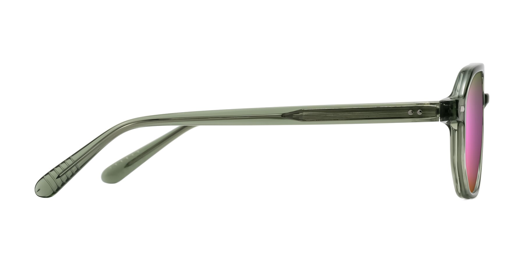 Side of Aguilar in Transparent Green with Pink Mirrored Lenses