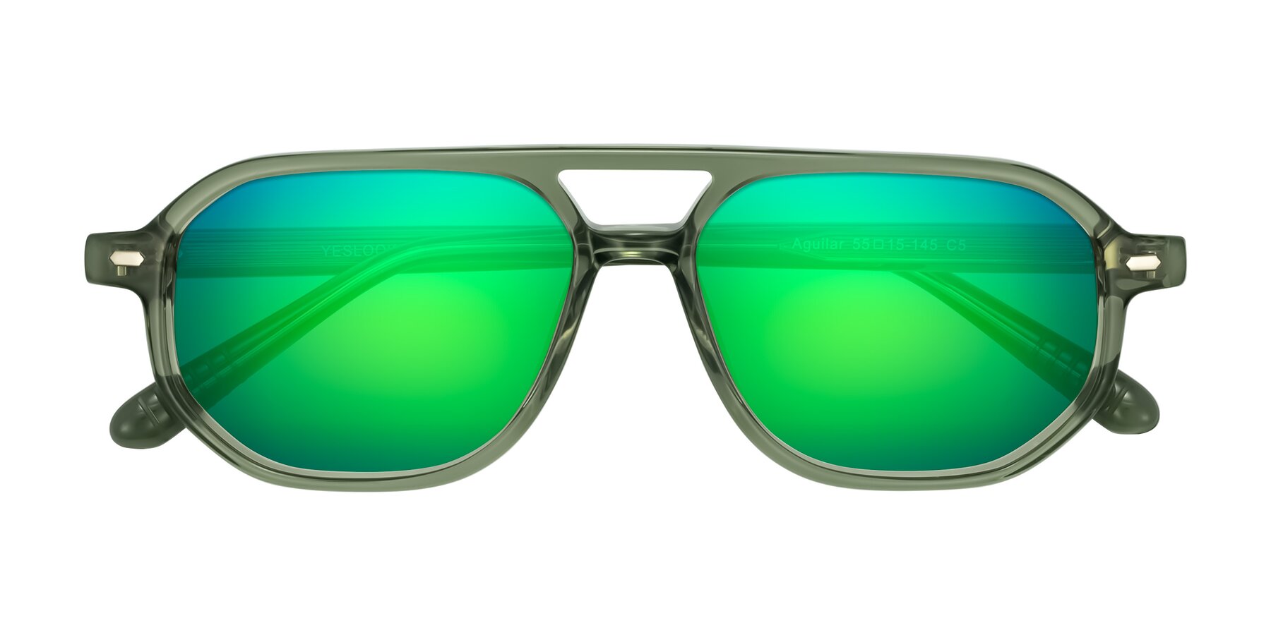Folded Front of Aguilar in Transparent Green with Green Mirrored Lenses