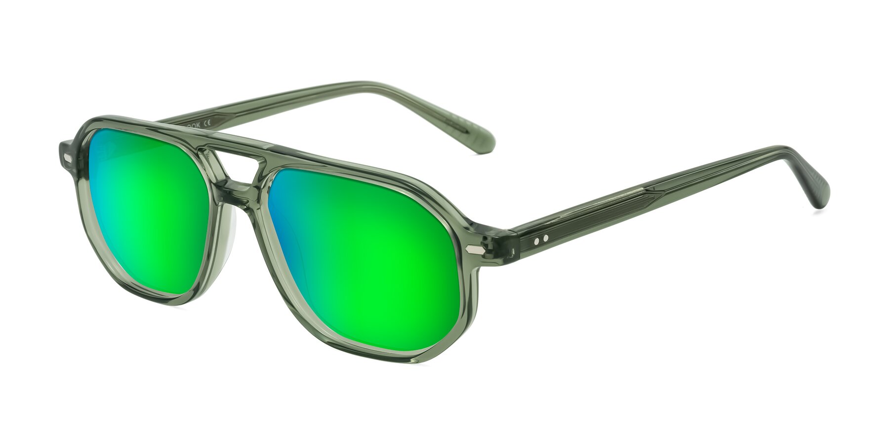 Angle of Aguilar in Transparent Green with Green Mirrored Lenses