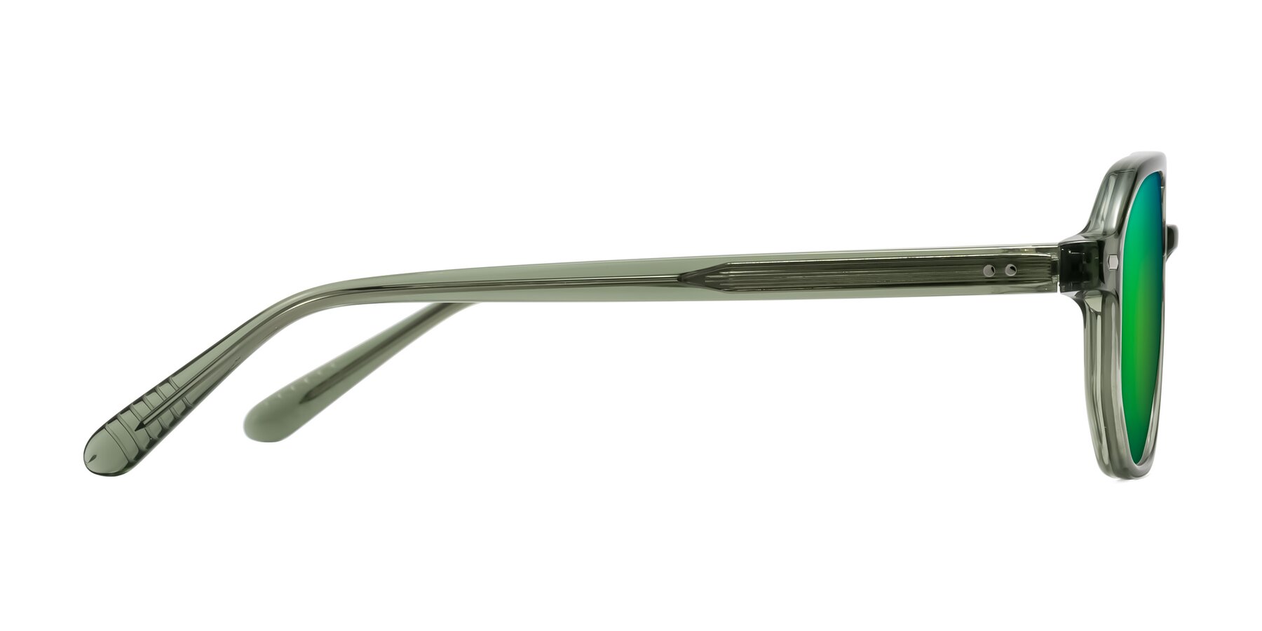 Side of Aguilar in Transparent Green with Green Mirrored Lenses