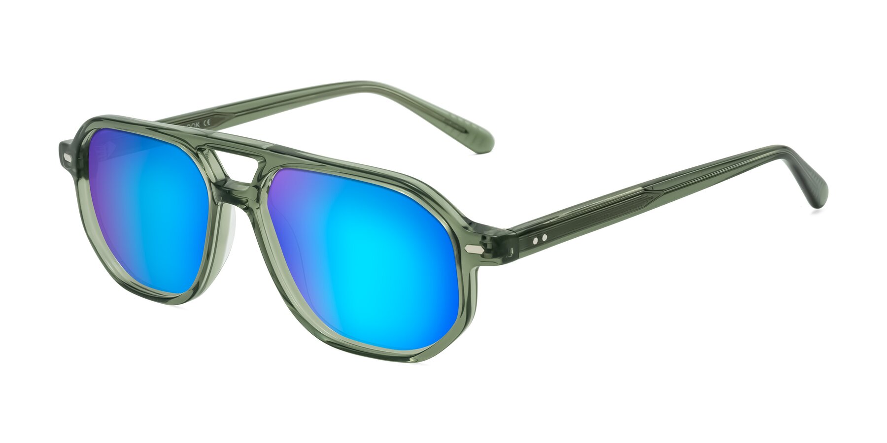 Angle of Aguilar in Transparent Green with Blue Mirrored Lenses