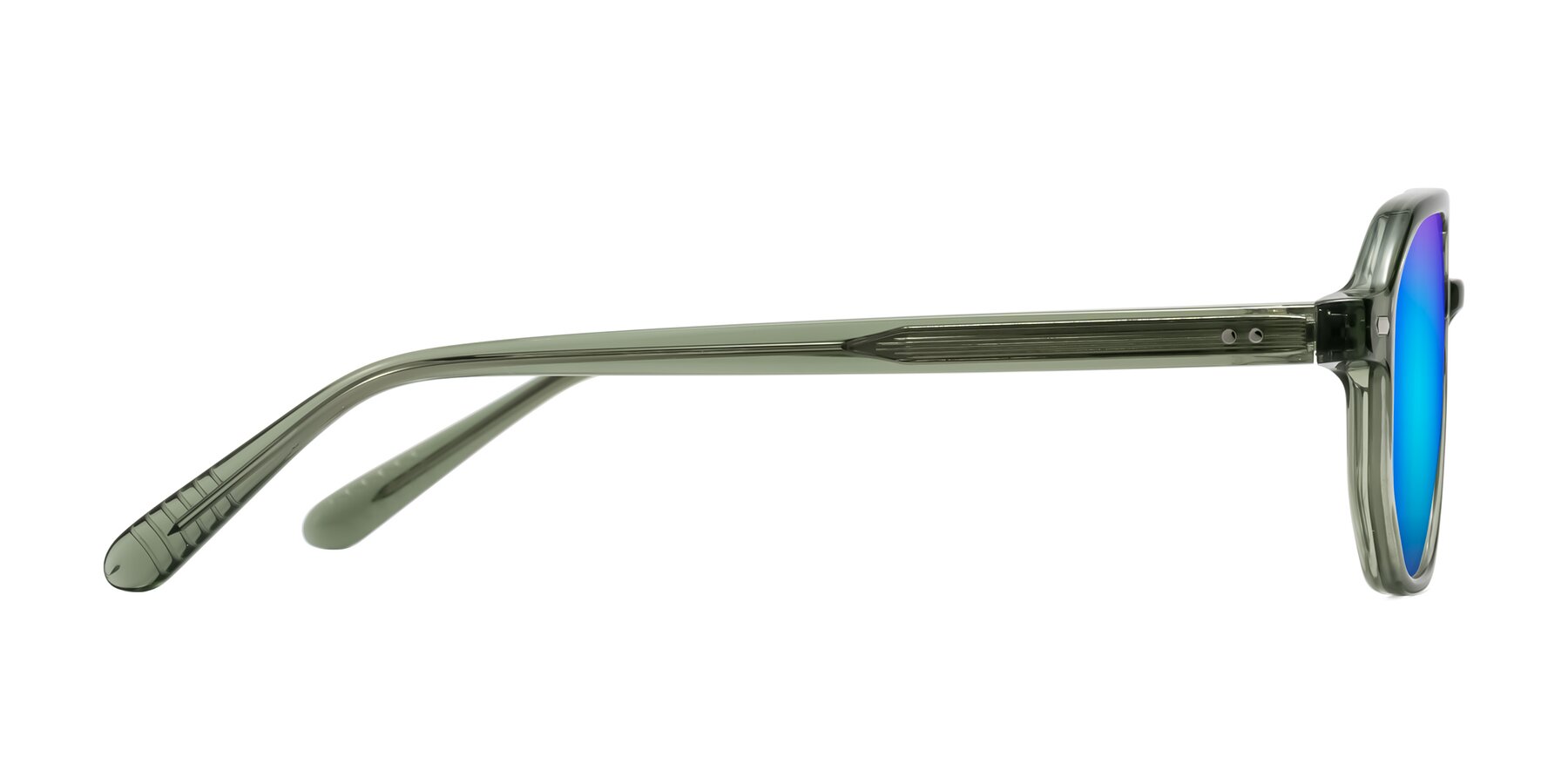 Side of Aguilar in Transparent Green with Blue Mirrored Lenses