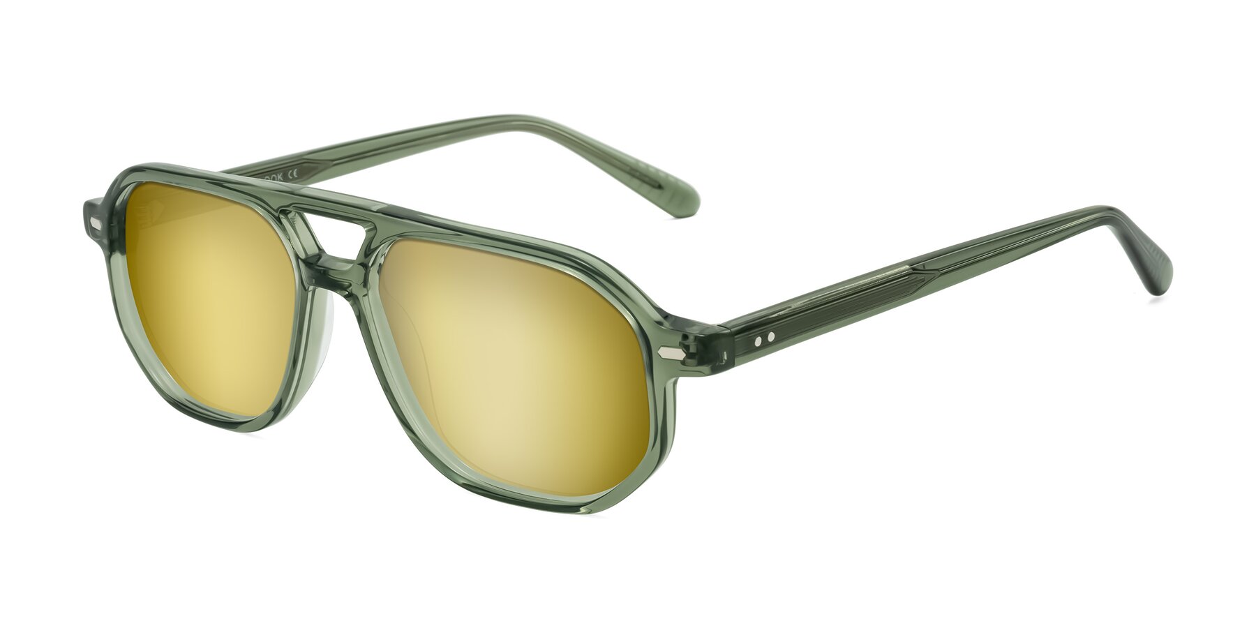 Angle of Aguilar in Transparent Green with Gold Mirrored Lenses