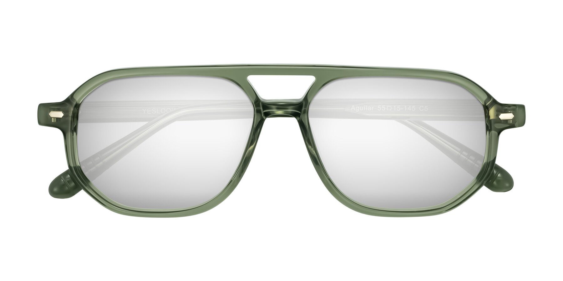 Folded Front of Aguilar in Transparent Green with Silver Mirrored Lenses