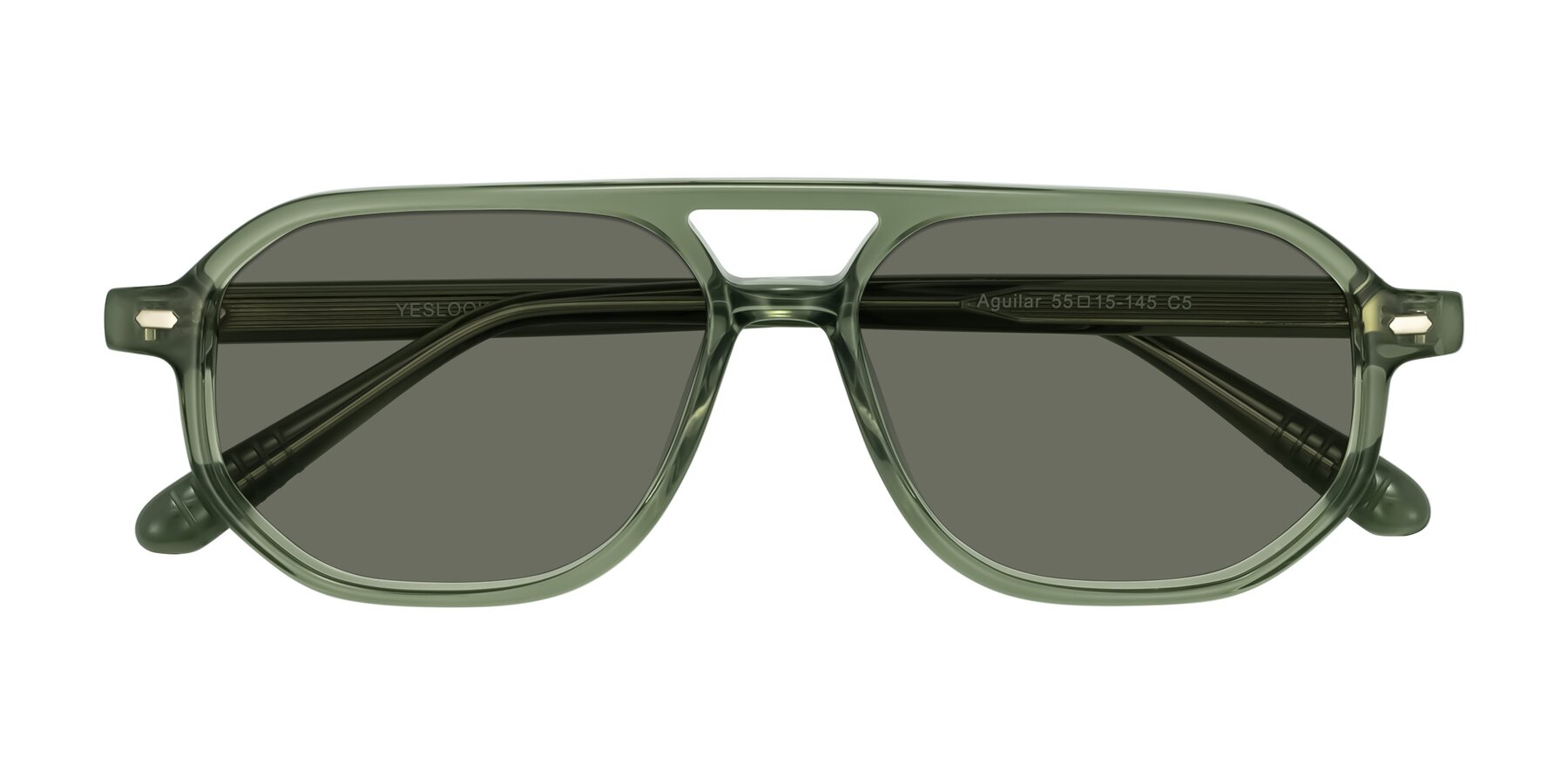 Folded Front of Aguilar in Transparent Green with Gray Polarized Lenses