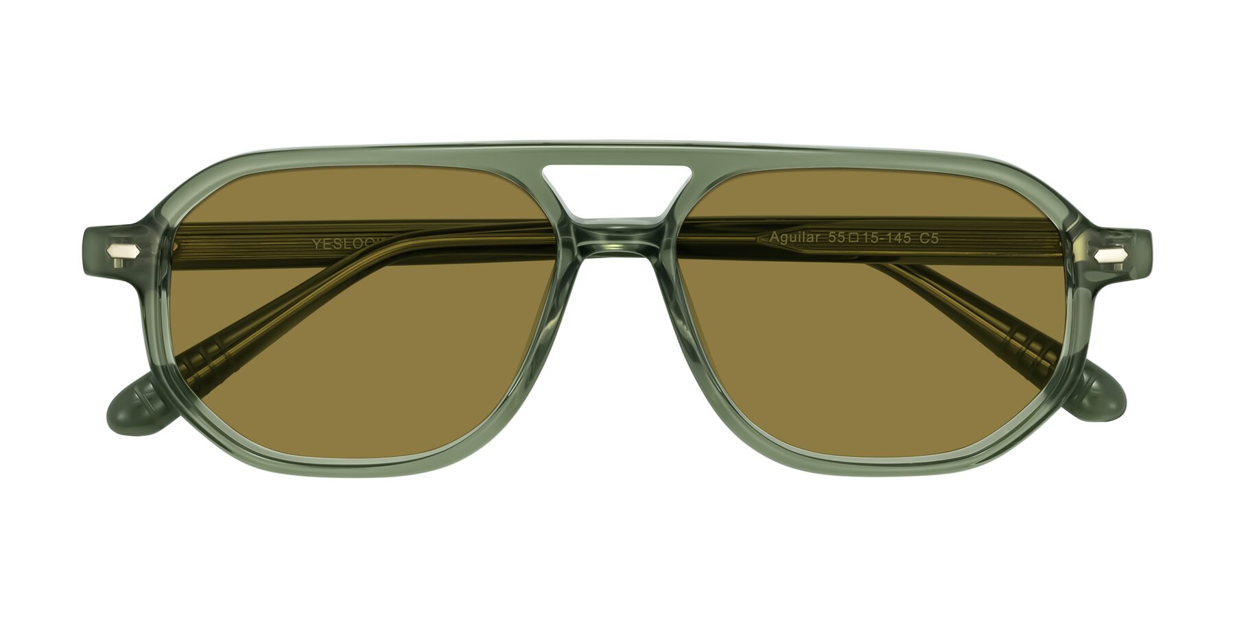 Folded Front of Aguilar in Transparent Green with Brown Polarized Lenses