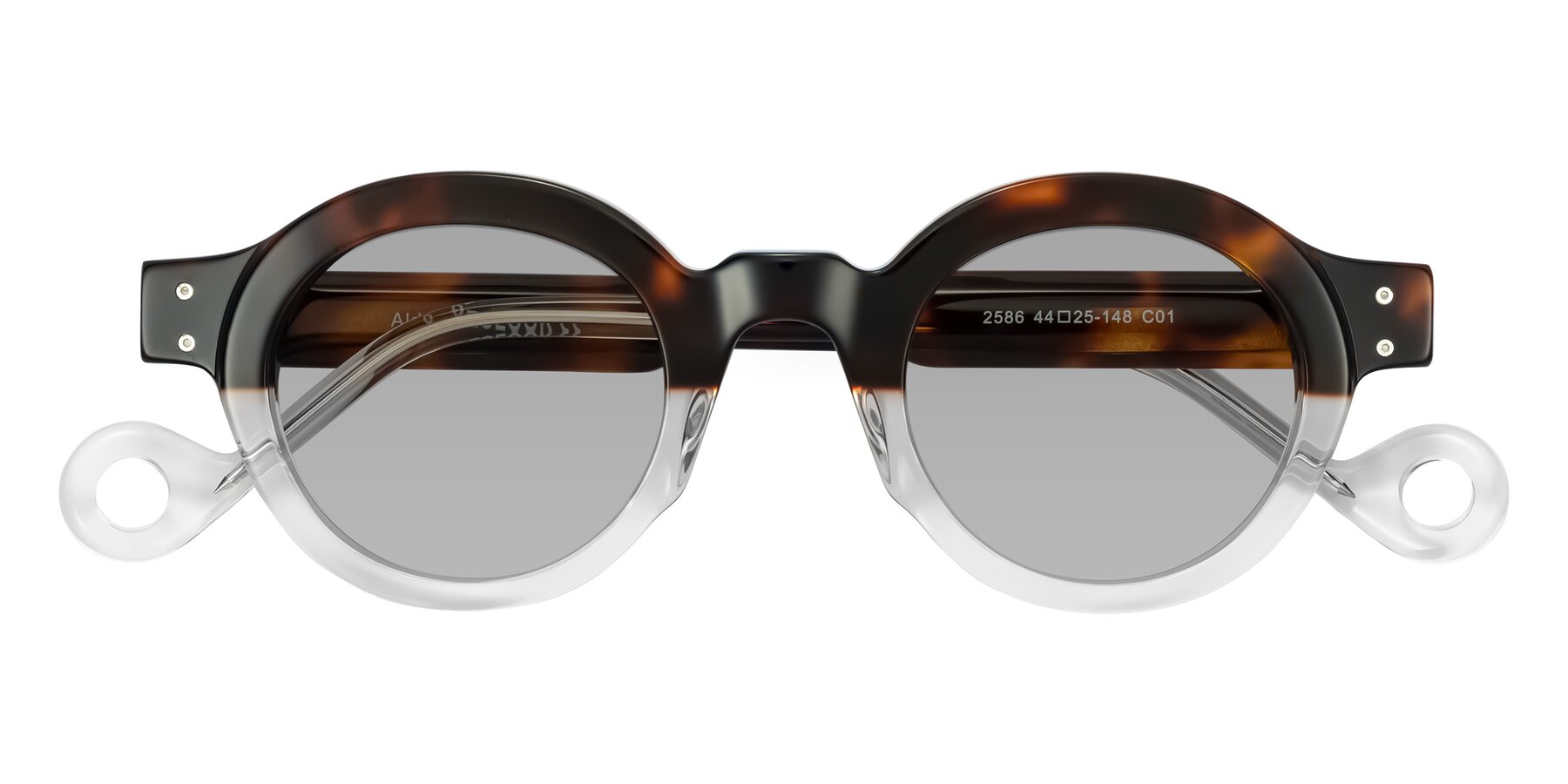 Folded Front of Aldo in Tortoise/Clear with Light Gray Tinted Lenses