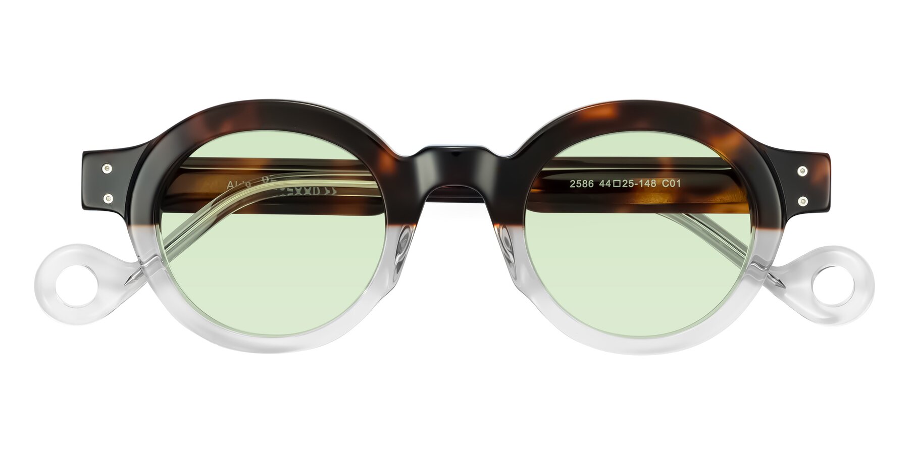 Folded Front of Aldo in Tortoise/Clear with Light Green Tinted Lenses