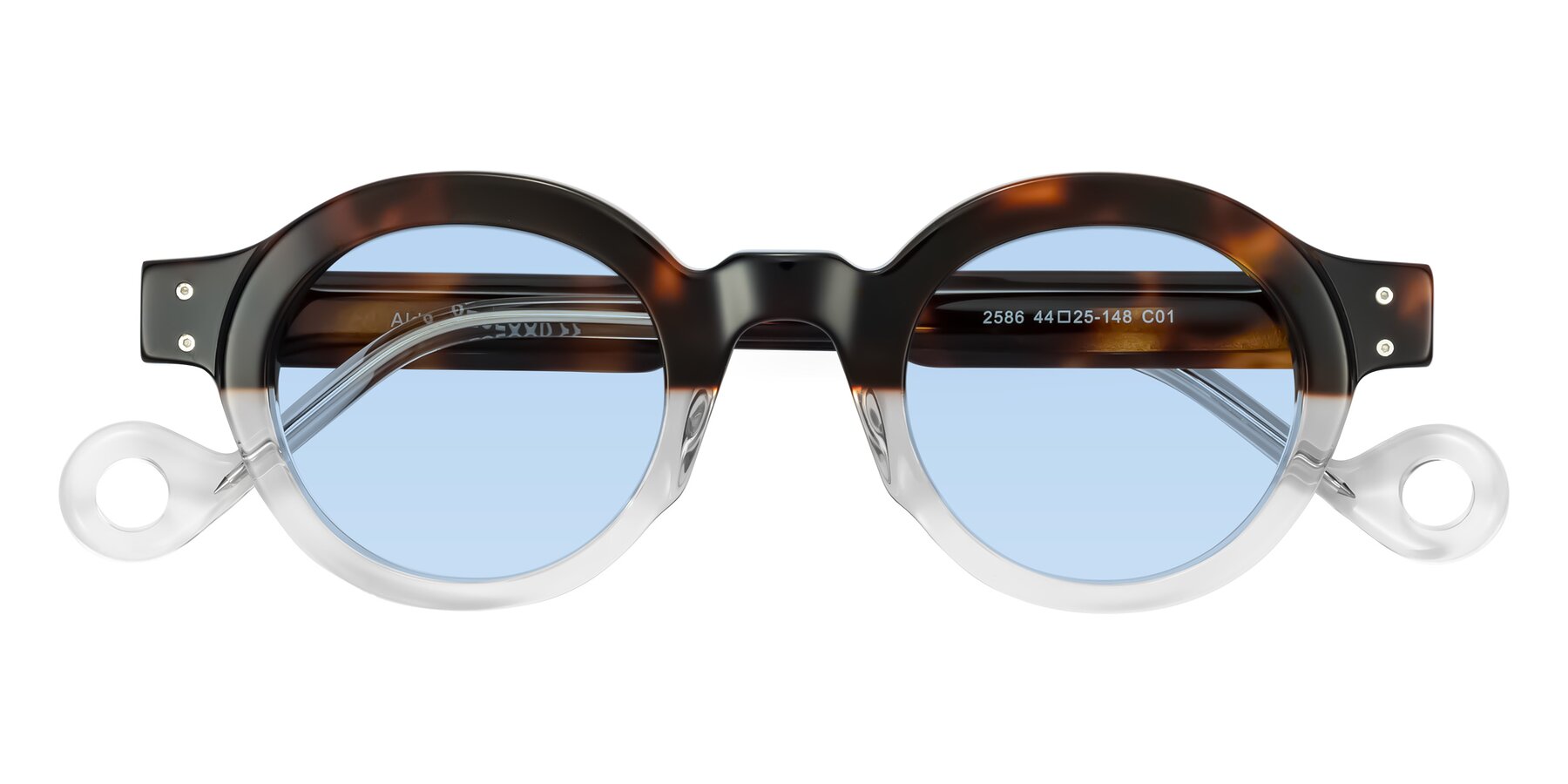Folded Front of Aldo in Tortoise/Clear with Light Blue Tinted Lenses