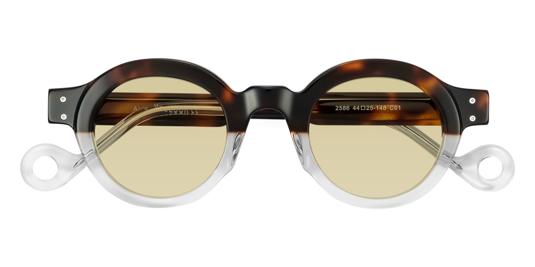 Folded Front of Aldo in Tortoise/Clear with Light Champagne Tinted Lenses