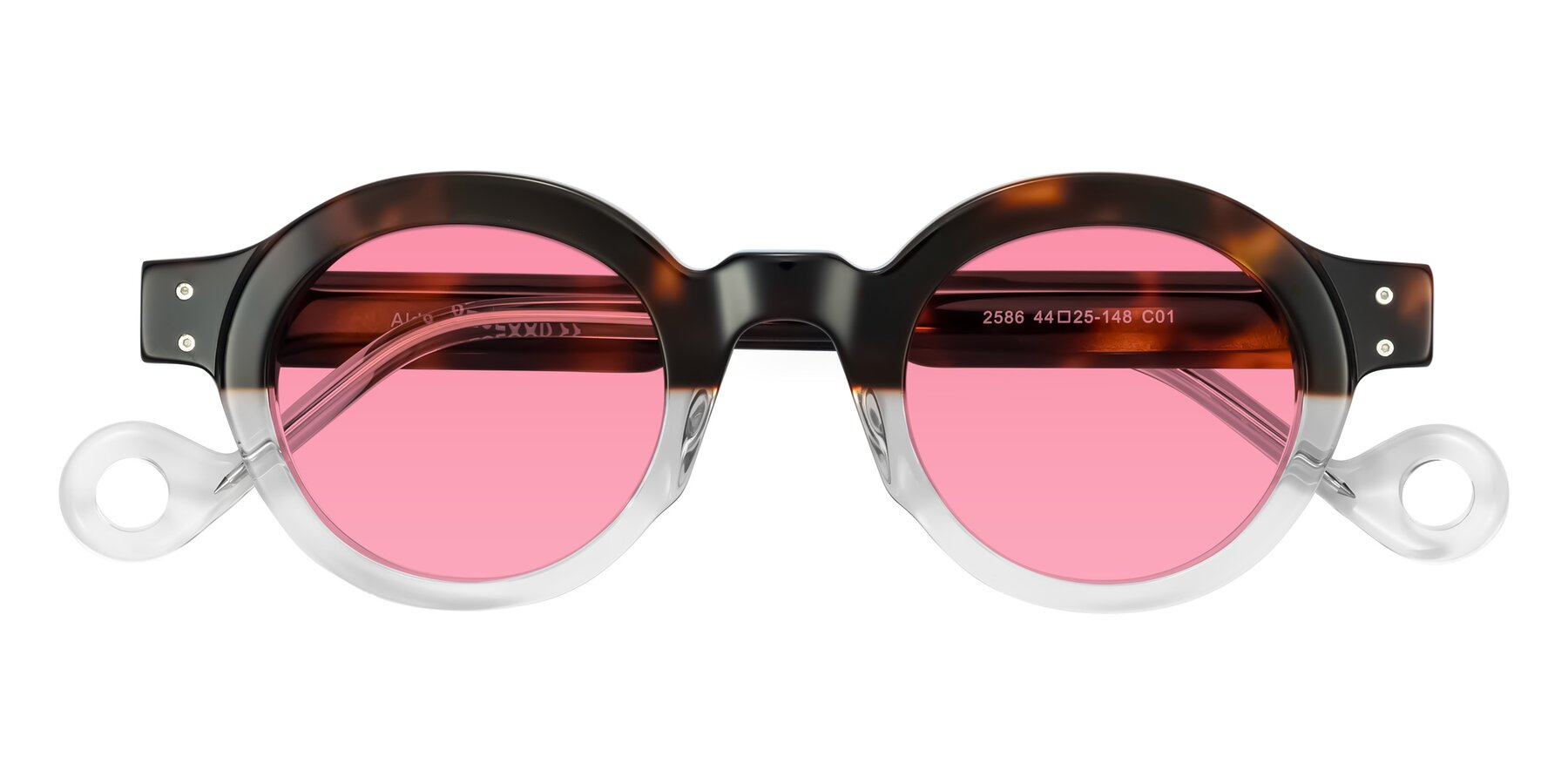 Folded Front of Aldo in Tortoise/Clear with Pink Tinted Lenses