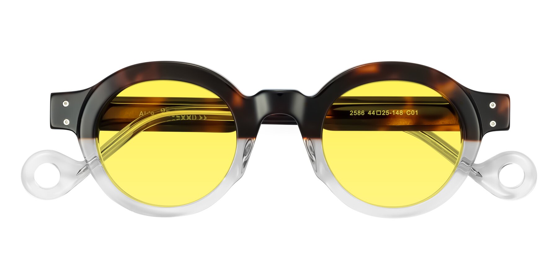 Folded Front of Aldo in Tortoise/Clear with Medium Yellow Tinted Lenses