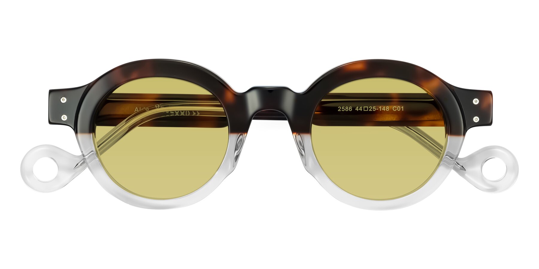 Folded Front of Aldo in Tortoise/Clear with Medium Champagne Tinted Lenses