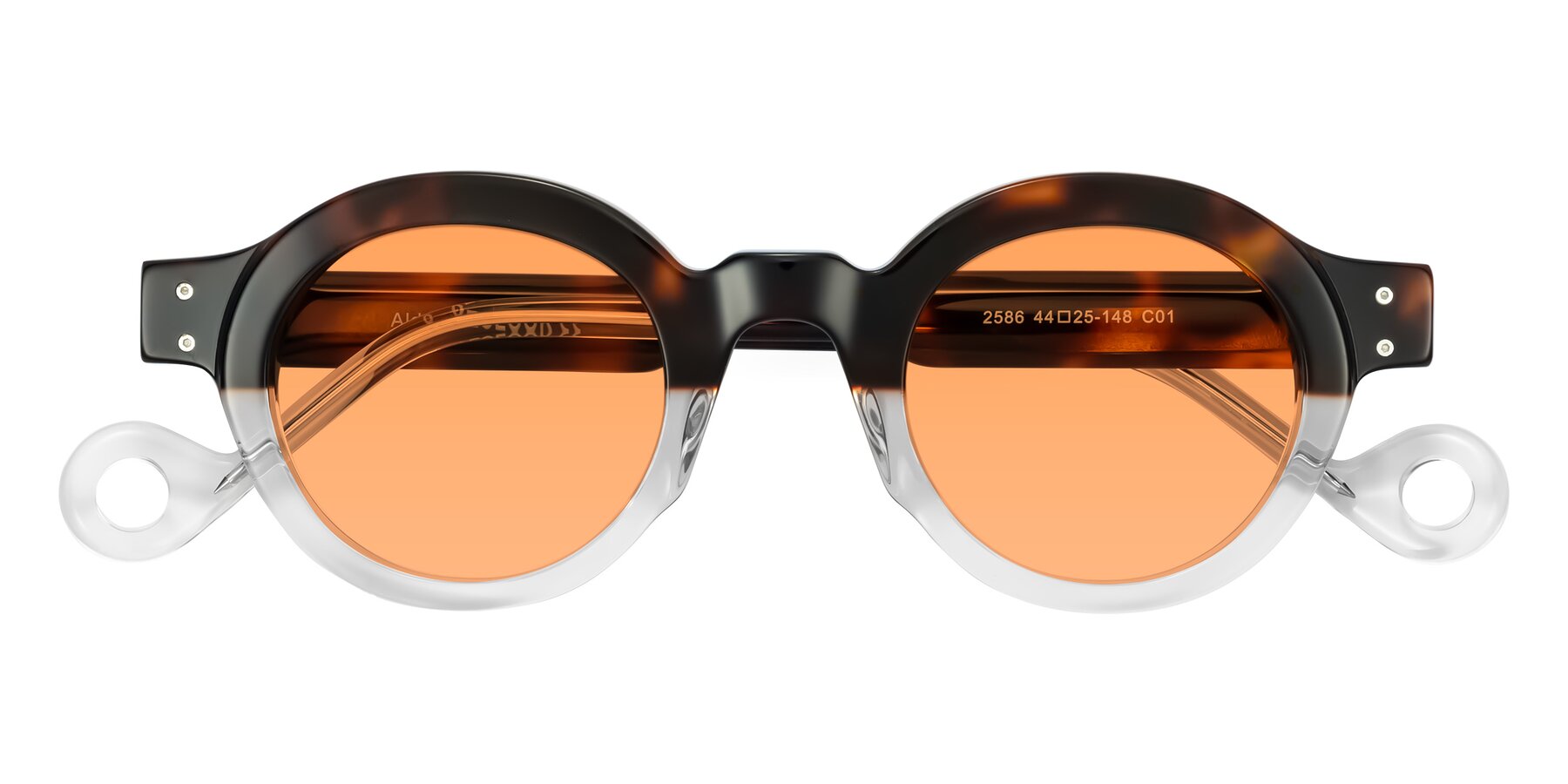Folded Front of Aldo in Tortoise/Clear with Medium Orange Tinted Lenses