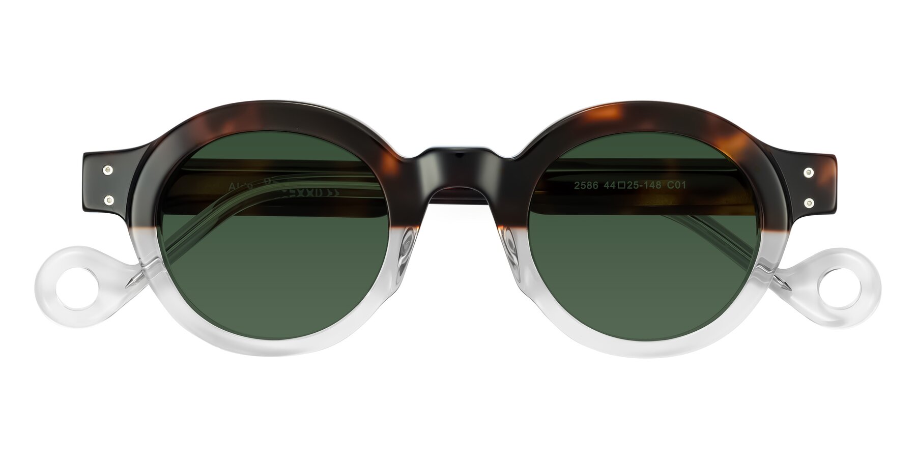 Folded Front of Aldo in Tortoise/Clear with Green Tinted Lenses