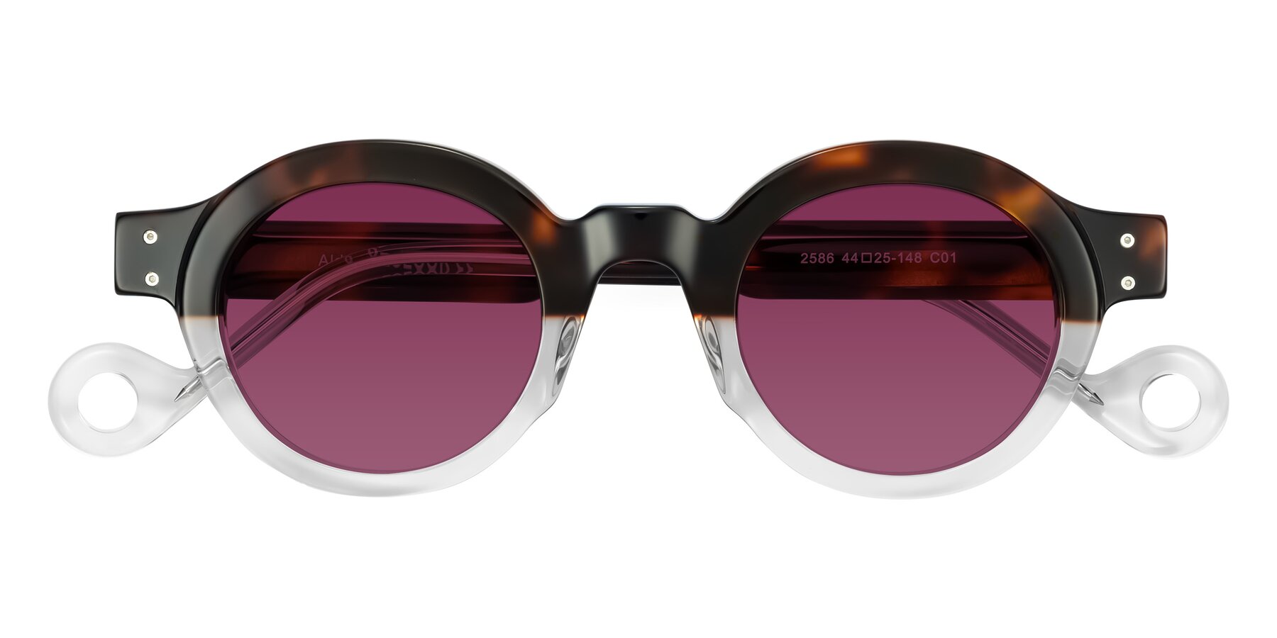 Folded Front of Aldo in Tortoise/Clear with Wine Tinted Lenses