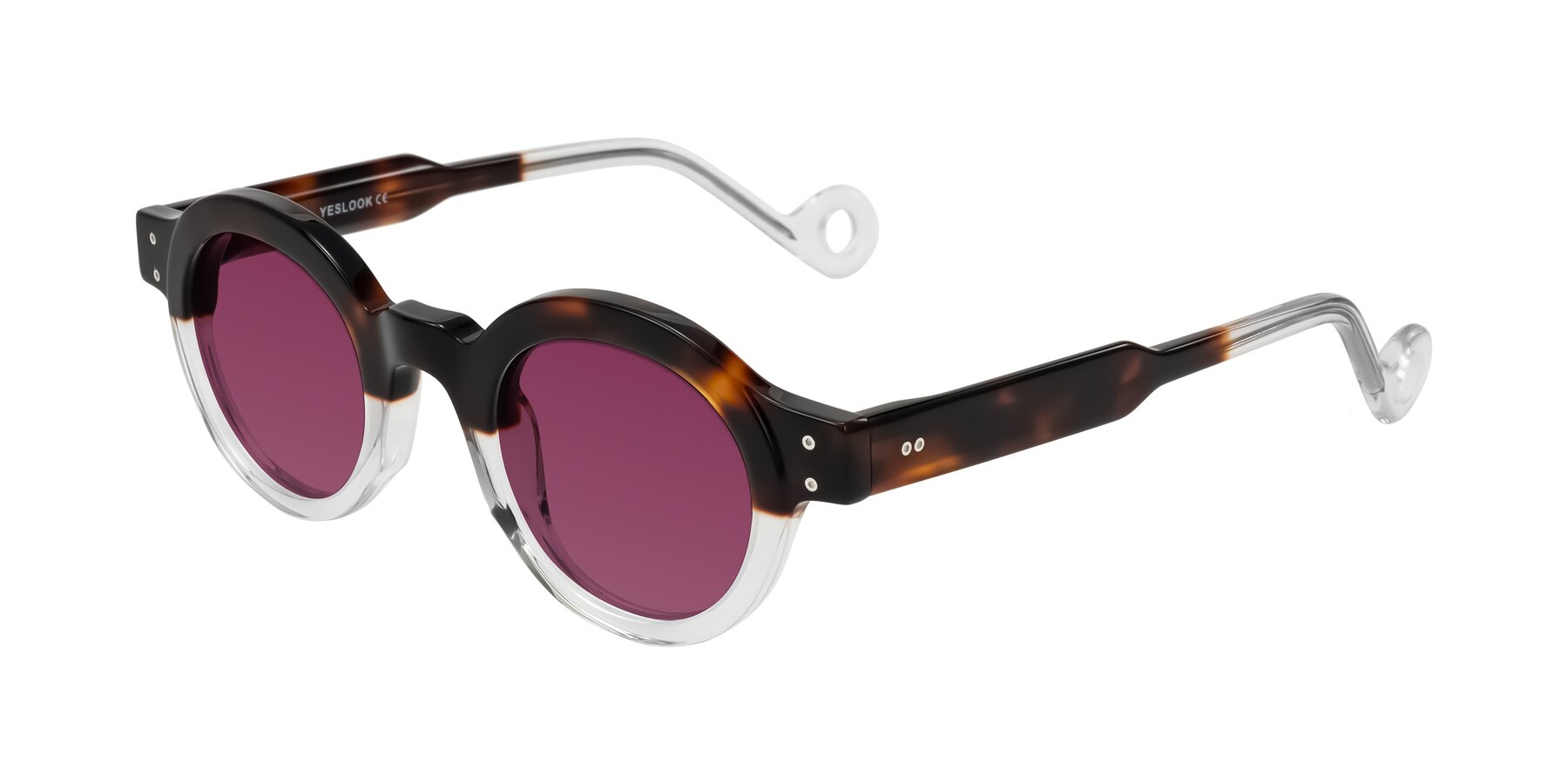 Angle of Aldo in Tortoise/Clear with Wine Tinted Lenses