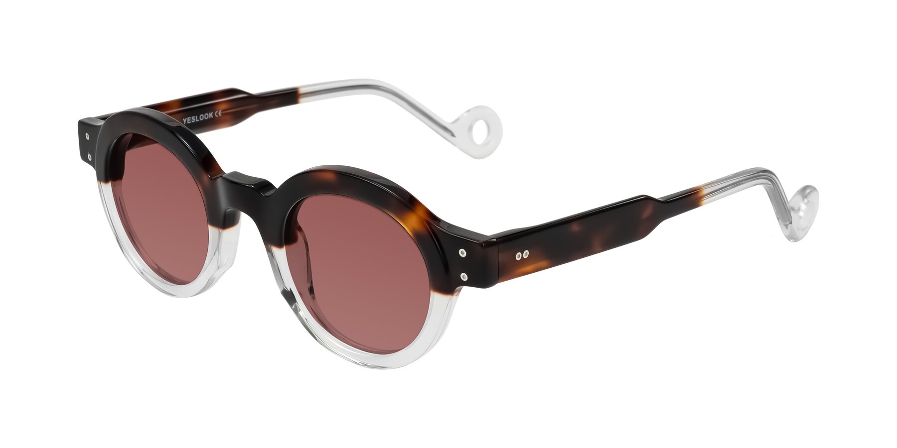 Angle of Aldo in Tortoise/Clear with Garnet Tinted Lenses