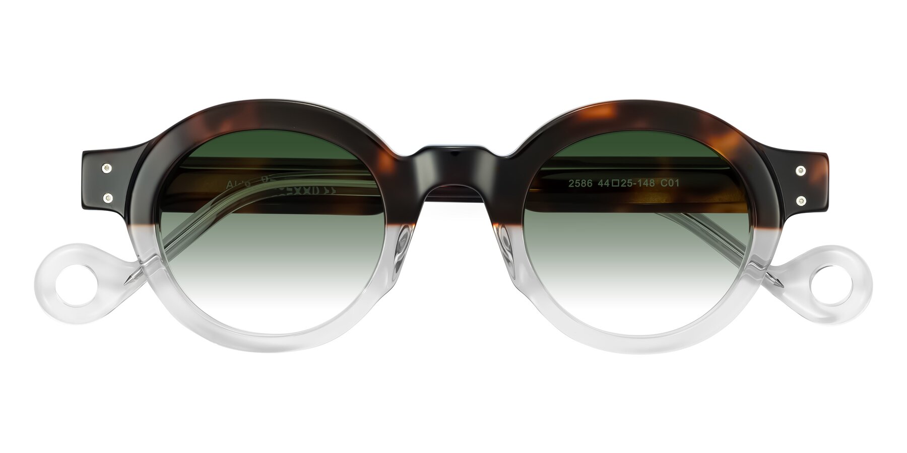 Folded Front of Aldo in Tortoise/Clear with Green Gradient Lenses