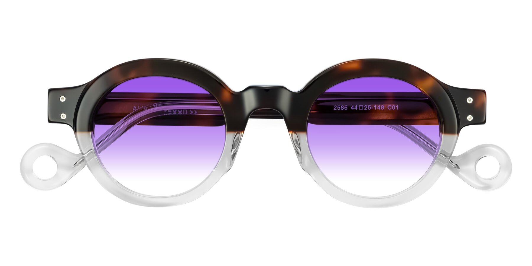 Folded Front of Aldo in Tortoise/Clear with Purple Gradient Lenses