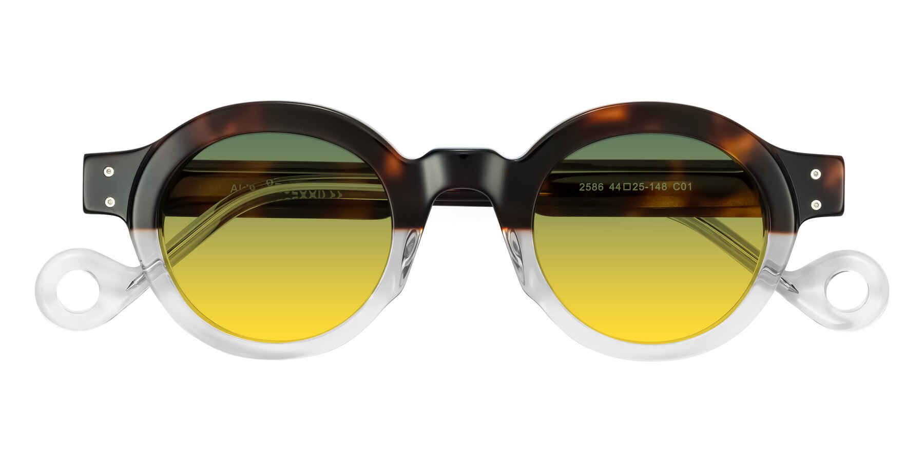 Folded Front of Aldo in Tortoise/Clear with Green / Yellow Gradient Lenses