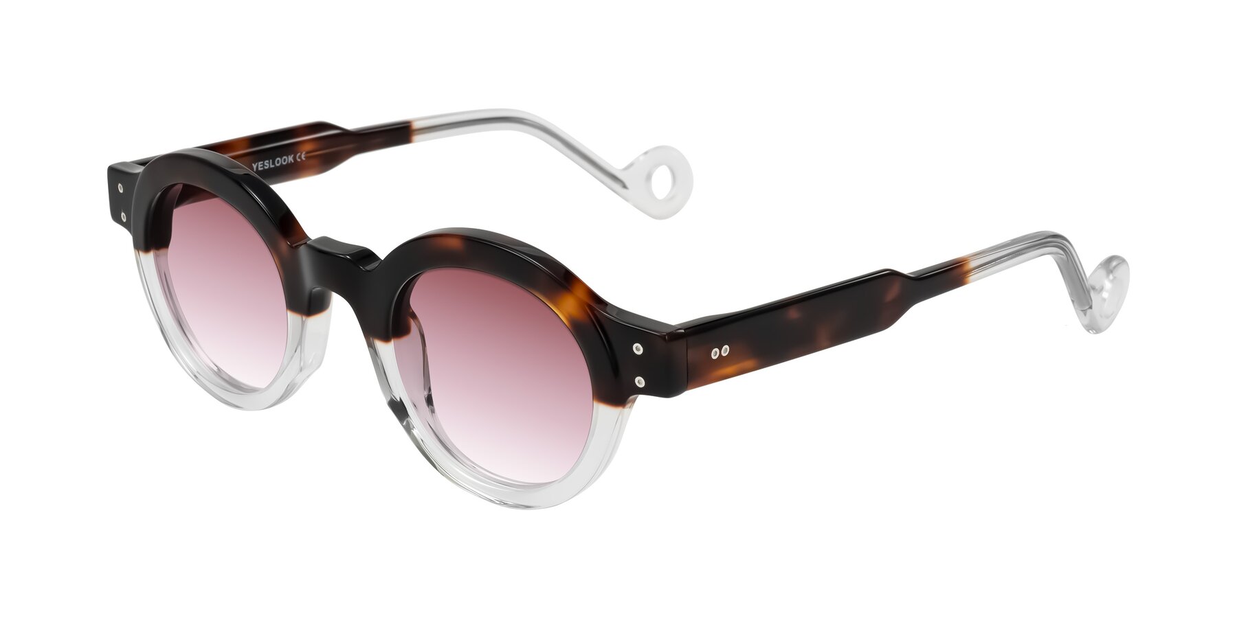 Angle of Aldo in Tortoise/Clear with Garnet Gradient Lenses