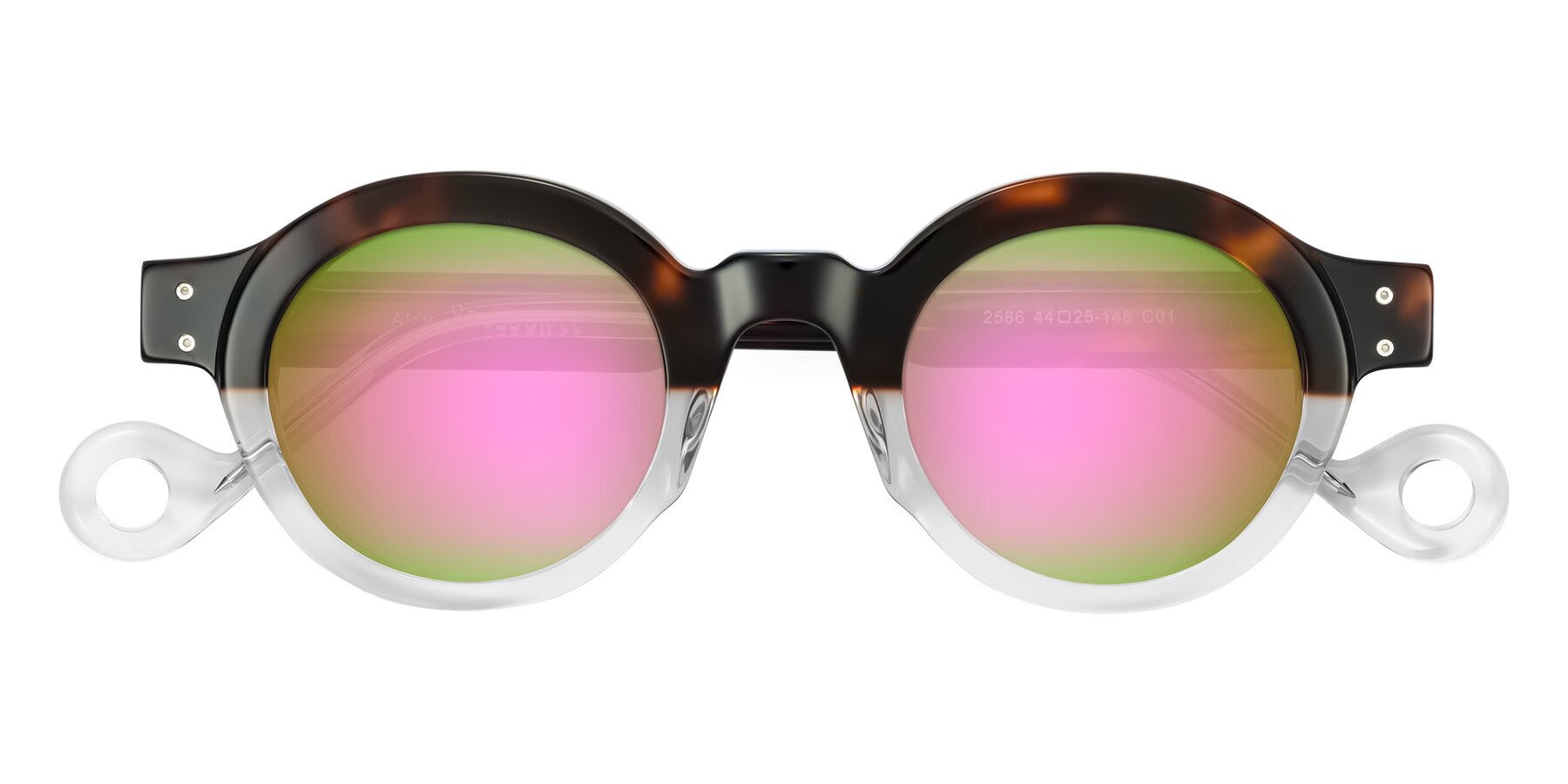 Folded Front of Aldo in Tortoise/Clear with Pink Mirrored Lenses