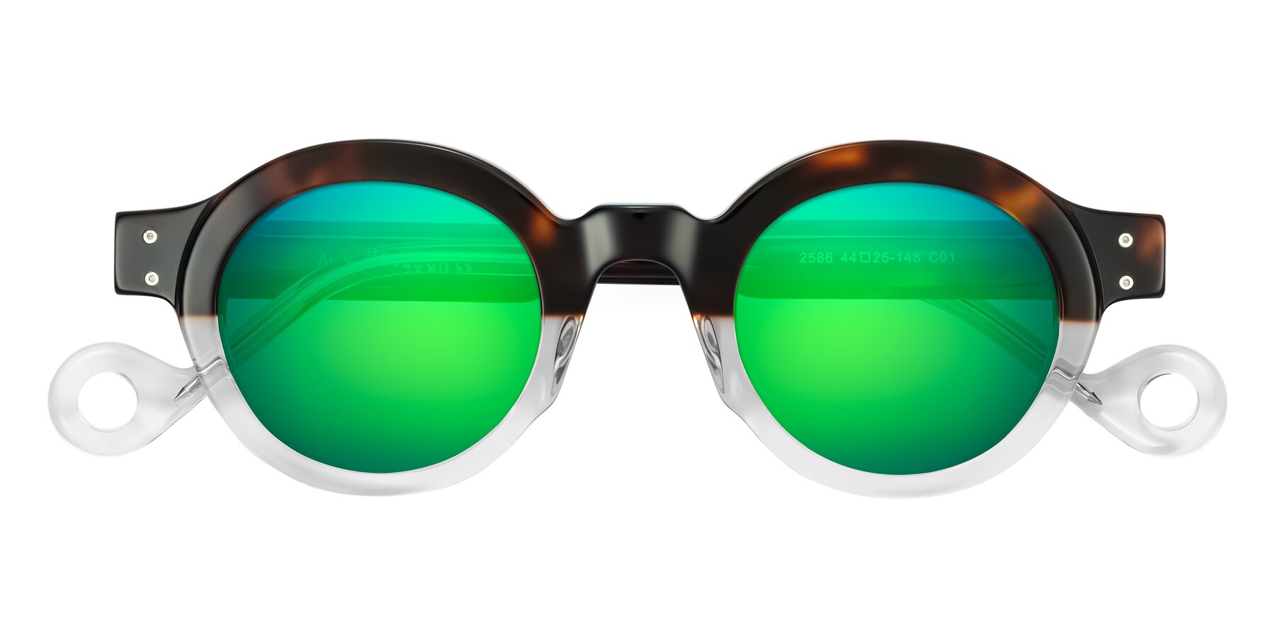 Folded Front of Aldo in Tortoise/Clear with Green Mirrored Lenses