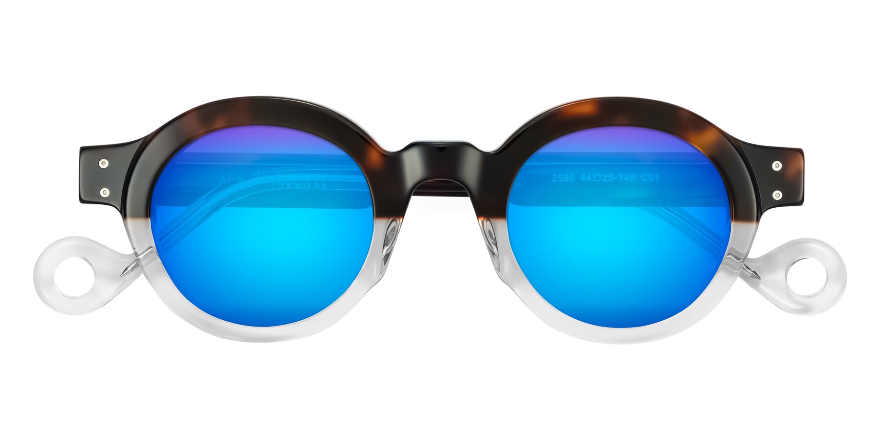 Folded Front of Aldo in Tortoise/Clear with Blue Mirrored Lenses