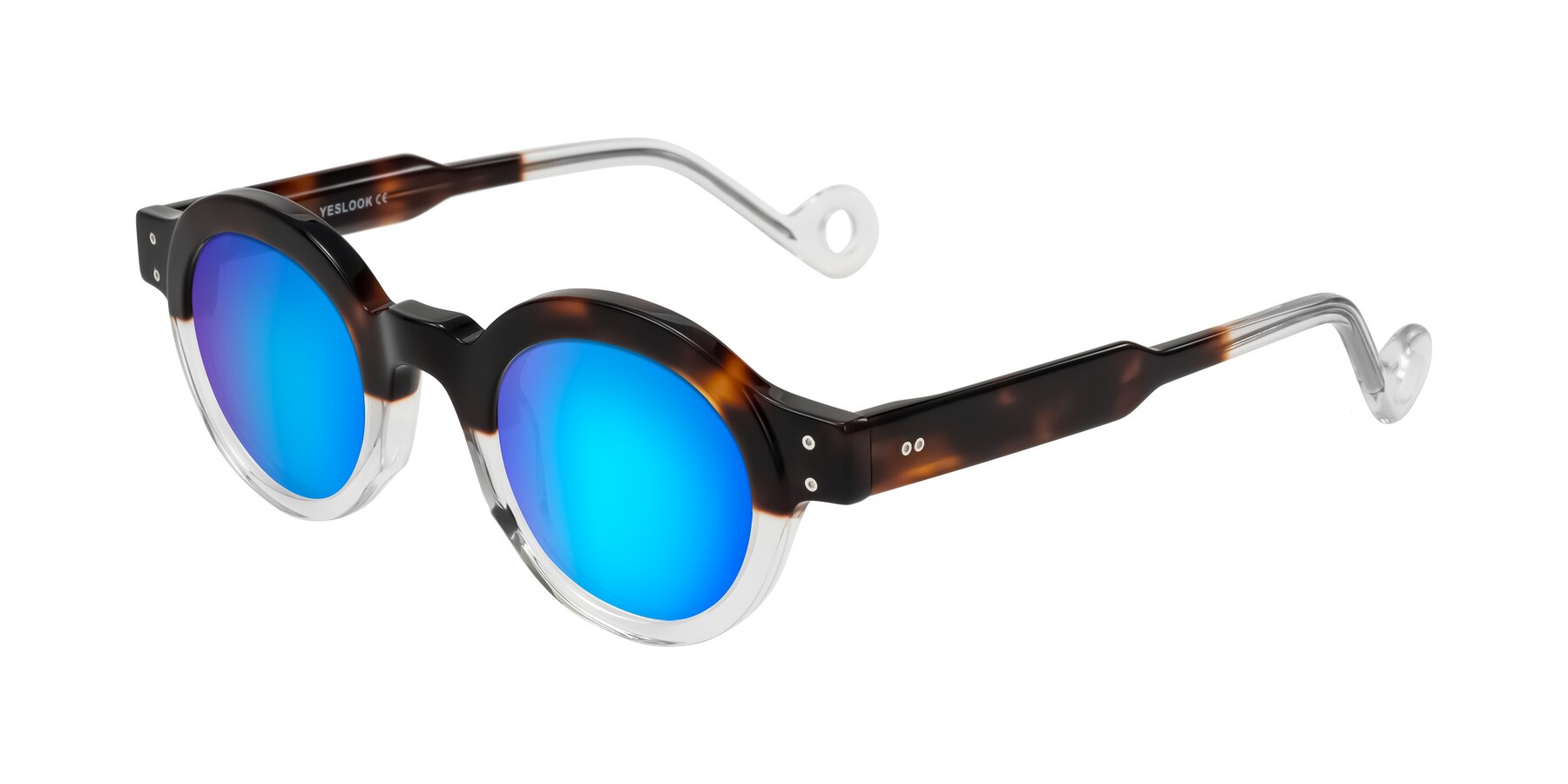 Angle of Aldo in Tortoise/Clear with Blue Mirrored Lenses