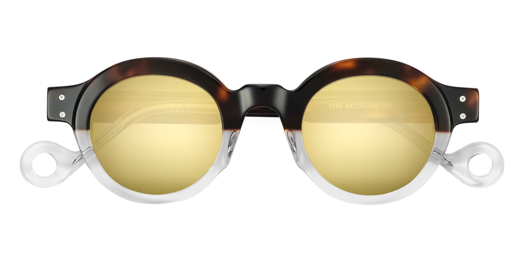 Folded Front of Aldo in Tortoise/Clear with Gold Mirrored Lenses