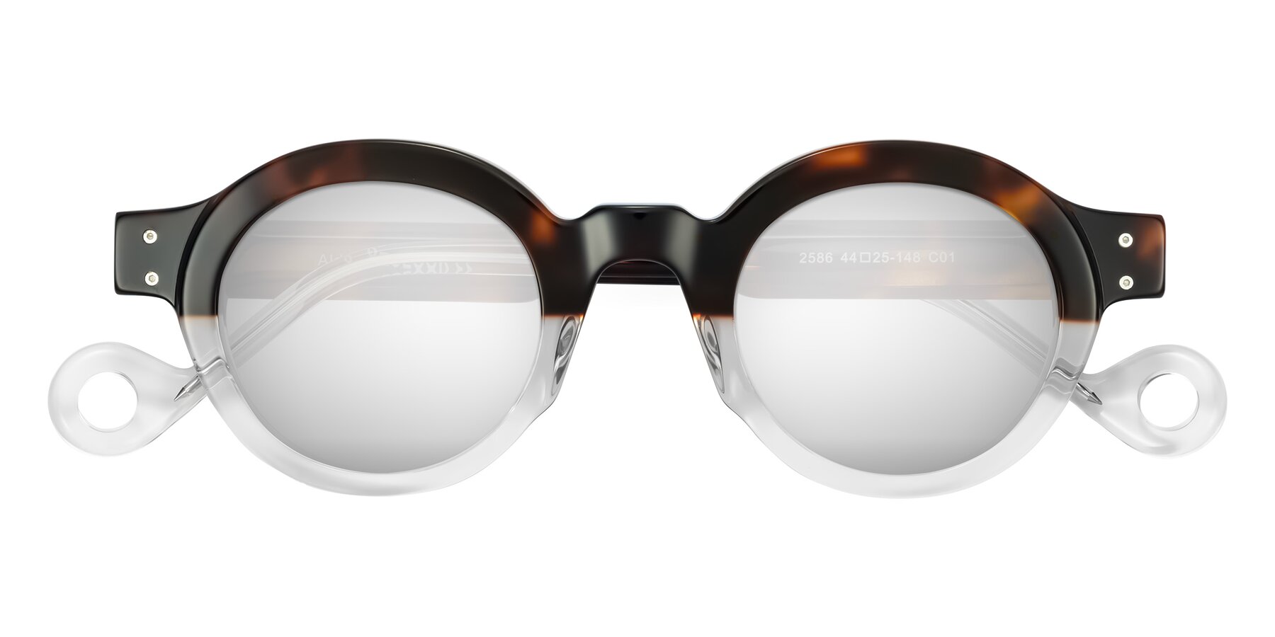 Folded Front of Aldo in Tortoise/Clear with Silver Mirrored Lenses