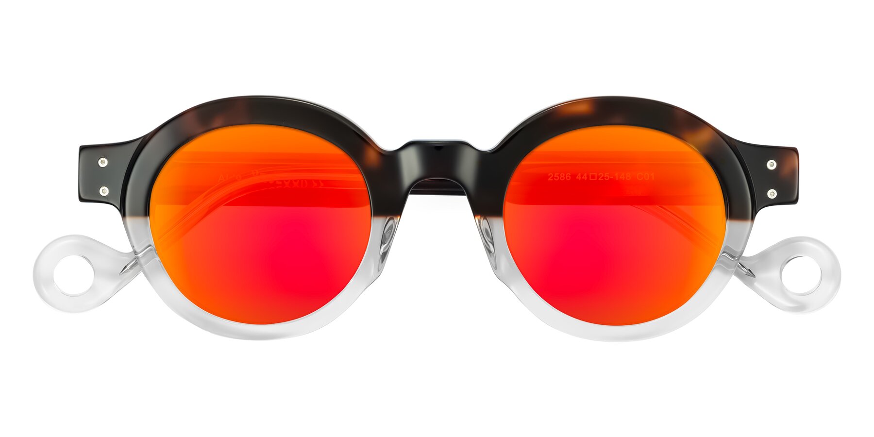 Folded Front of Aldo in Tortoise/Clear with Red Gold Mirrored Lenses