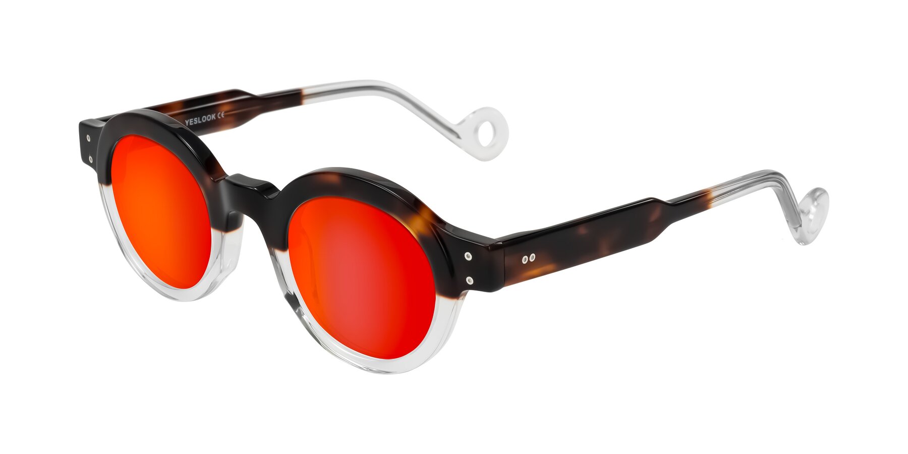 Angle of Aldo in Tortoise/Clear with Red Gold Mirrored Lenses