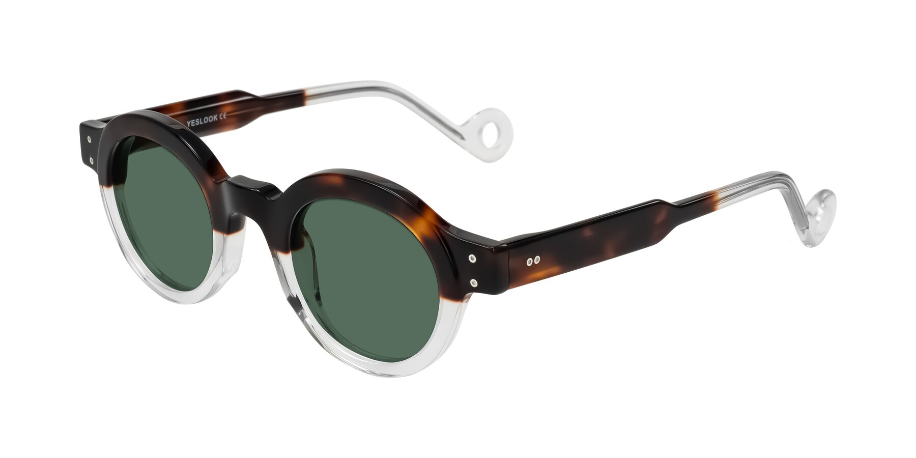 Angle of Aldo in Tortoise/Clear with Green Polarized Lenses