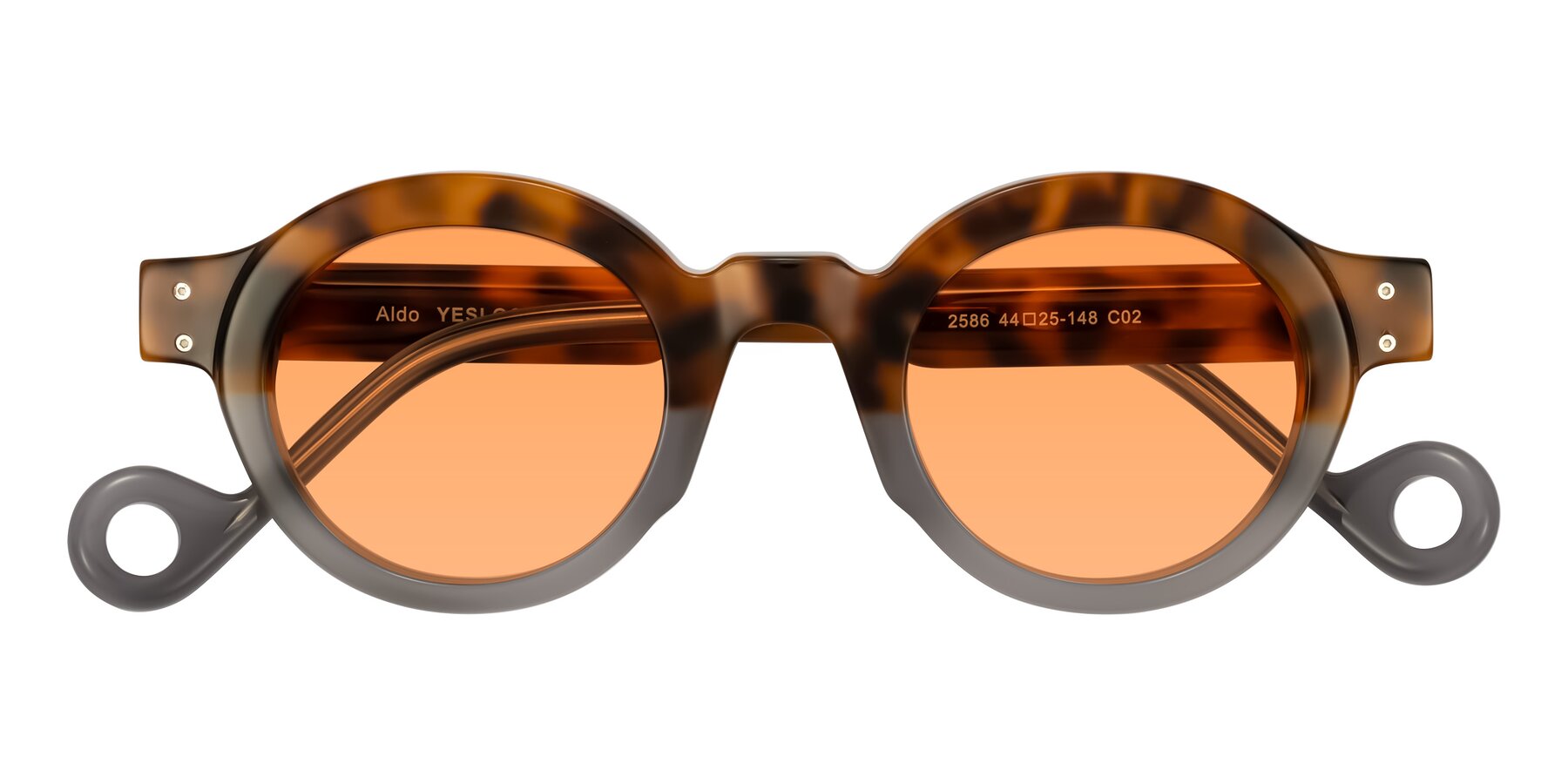 Folded Front of Aldo in Tortoise/Gray with Medium Orange Tinted Lenses