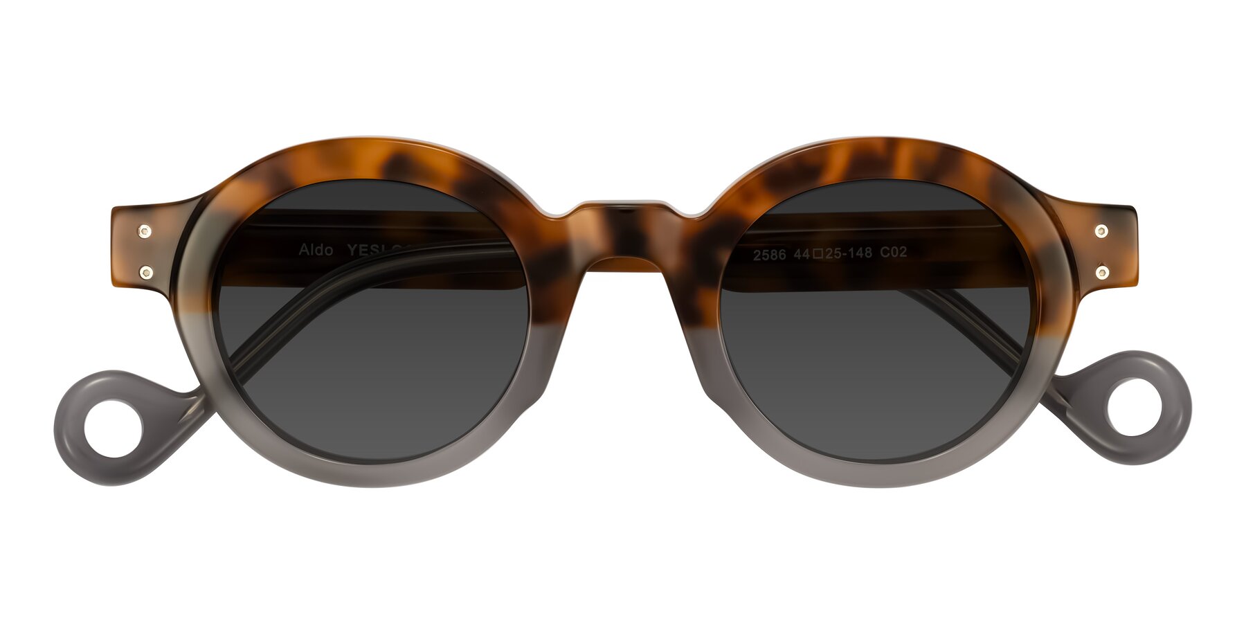 Folded Front of Aldo in Tortoise/Gray with Gray Tinted Lenses