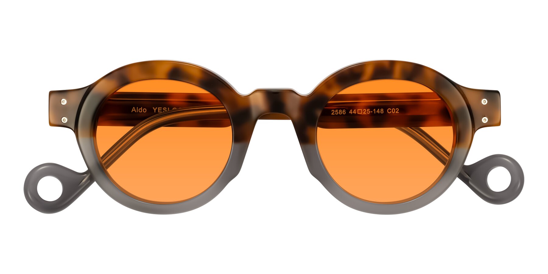 Folded Front of Aldo in Tortoise/Gray with Orange Tinted Lenses