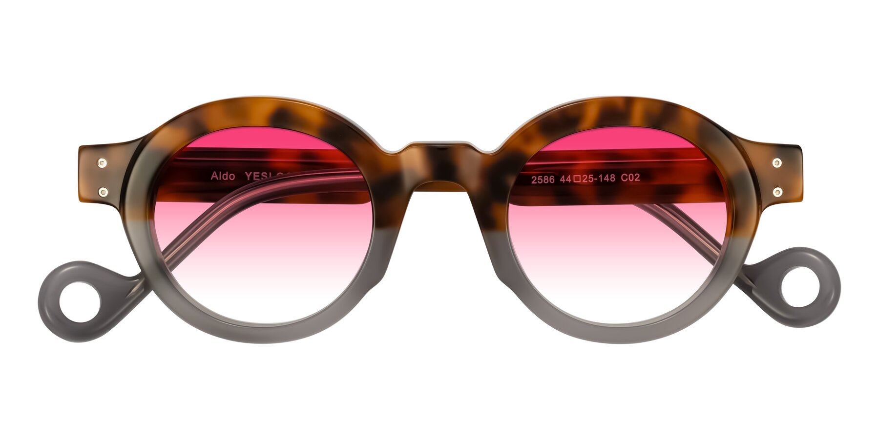 Folded Front of Aldo in Tortoise/Gray with Pink Gradient Lenses