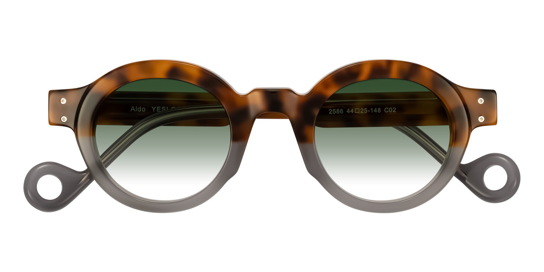 Folded Front of Aldo in Tortoise/Gray with Green Gradient Lenses