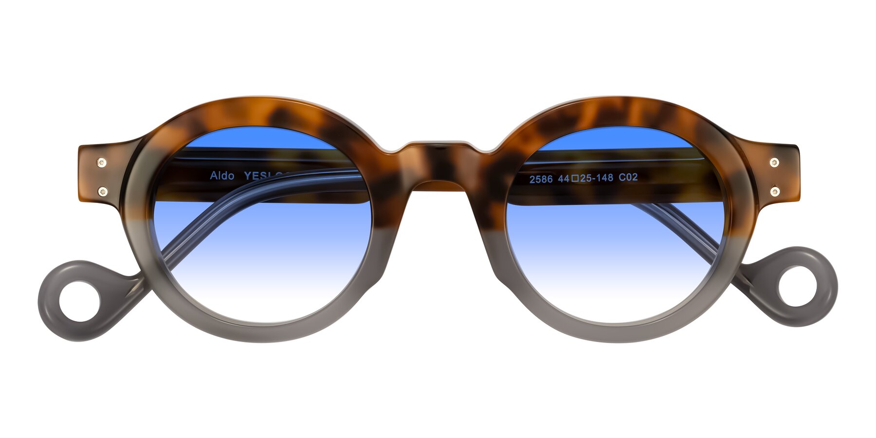 Folded Front of Aldo in Tortoise/Gray with Blue Gradient Lenses