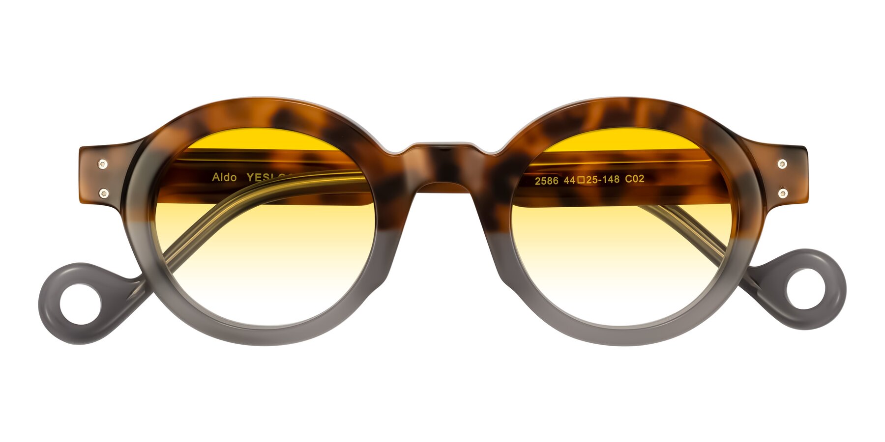 Folded Front of Aldo in Tortoise/Gray with Yellow Gradient Lenses