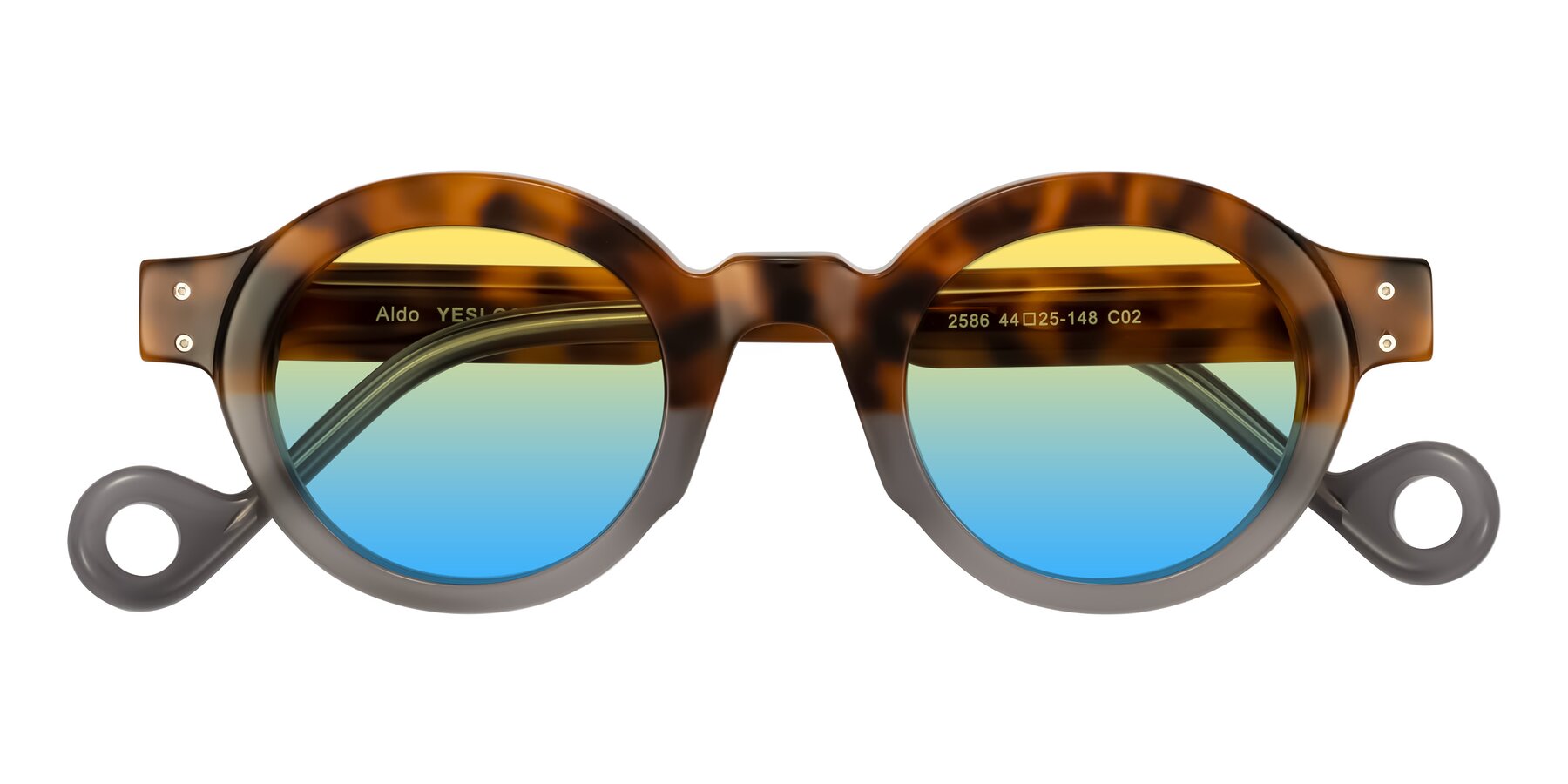 Folded Front of Aldo in Tortoise/Gray with Yellow / Blue Gradient Lenses
