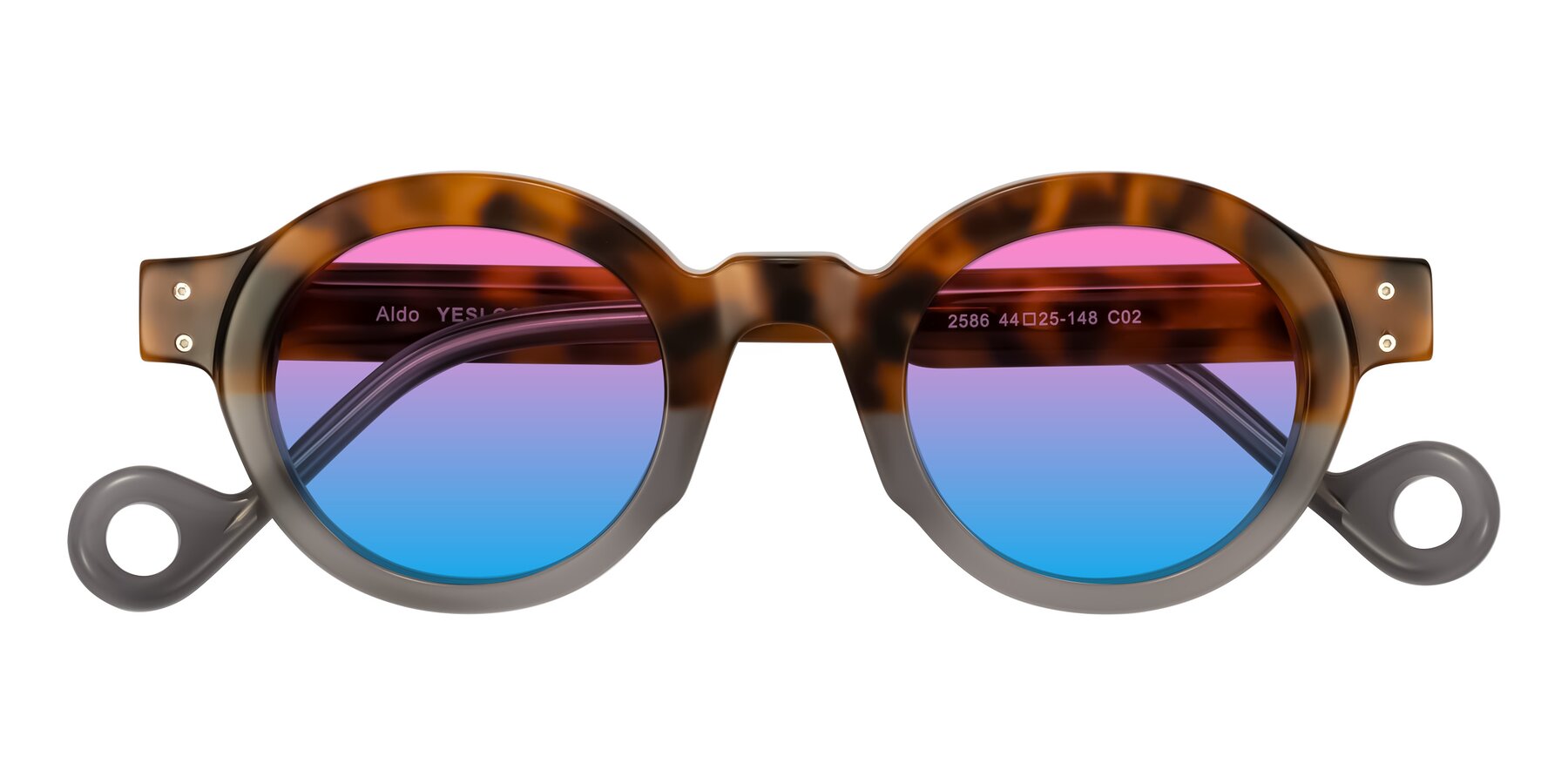 Folded Front of Aldo in Tortoise/Gray with Pink / Blue Gradient Lenses