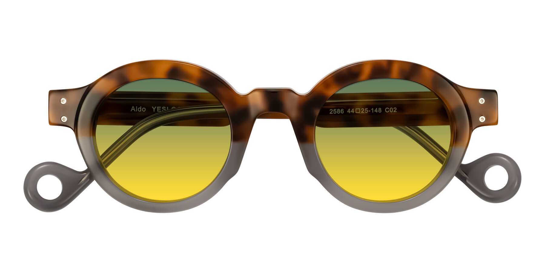 Folded Front of Aldo in Tortoise/Gray with Green / Yellow Gradient Lenses