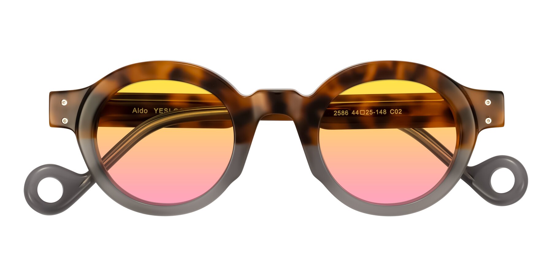Folded Front of Aldo in Tortoise/Gray with Yellow / Pink Gradient Lenses