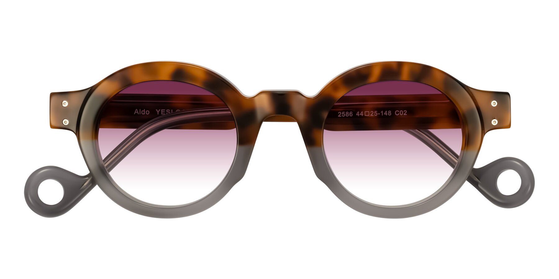 Folded Front of Aldo in Tortoise/Gray with Wine Gradient Lenses