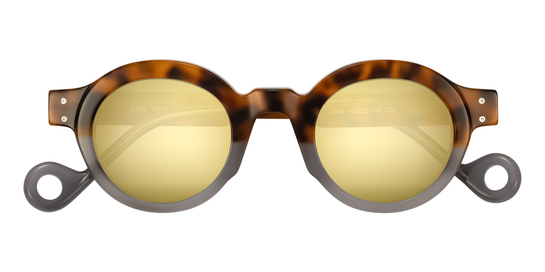 Folded Front of Aldo in Tortoise/Gray with Gold Mirrored Lenses