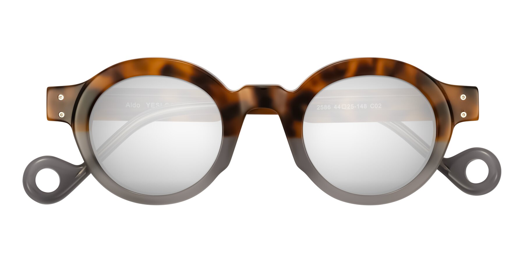 Folded Front of Aldo in Tortoise/Gray with Silver Mirrored Lenses